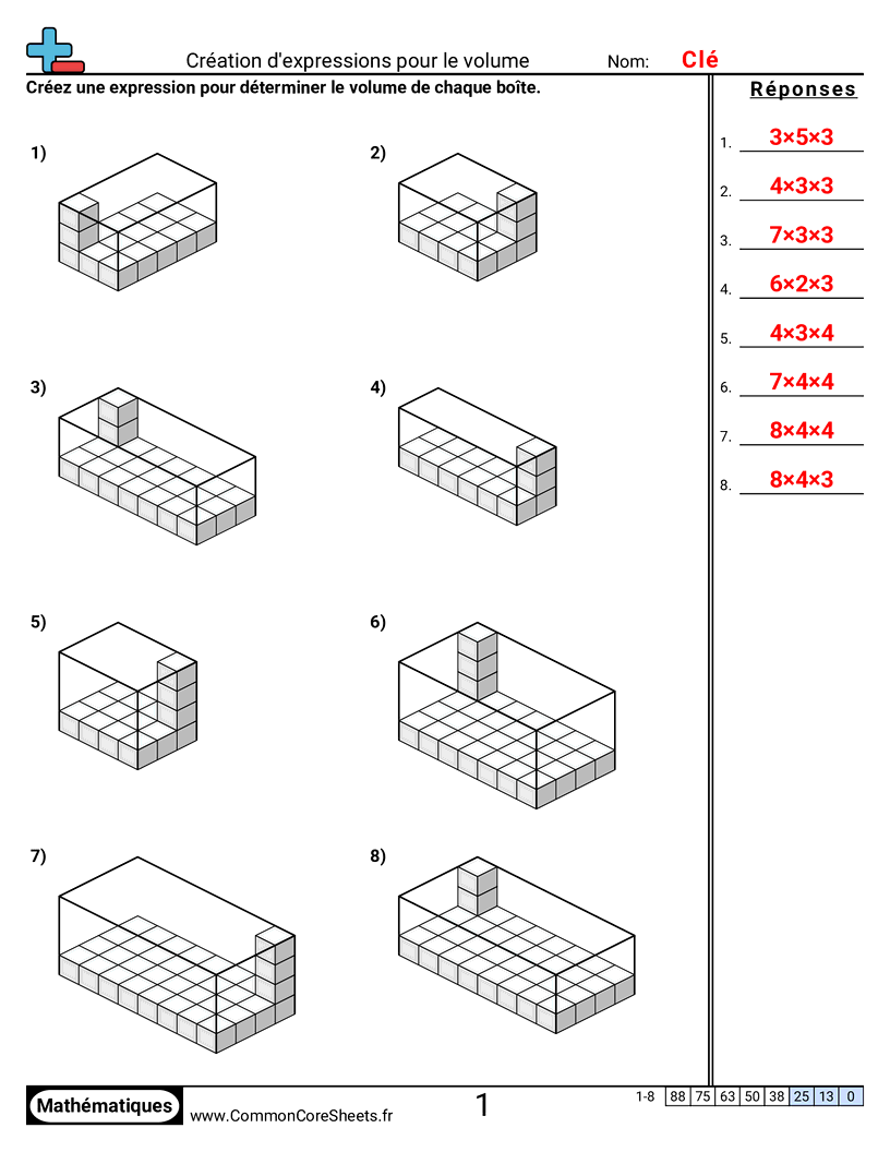 Fiches d'Exercices sur Volumes - Créer des expressions pour le volume worksheet