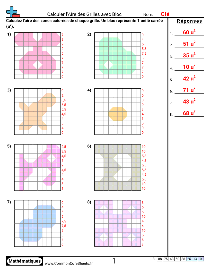 Fiches d'Exercices sur le Calcul d'Aire & Périmètre - Blocs (partiels) worksheet