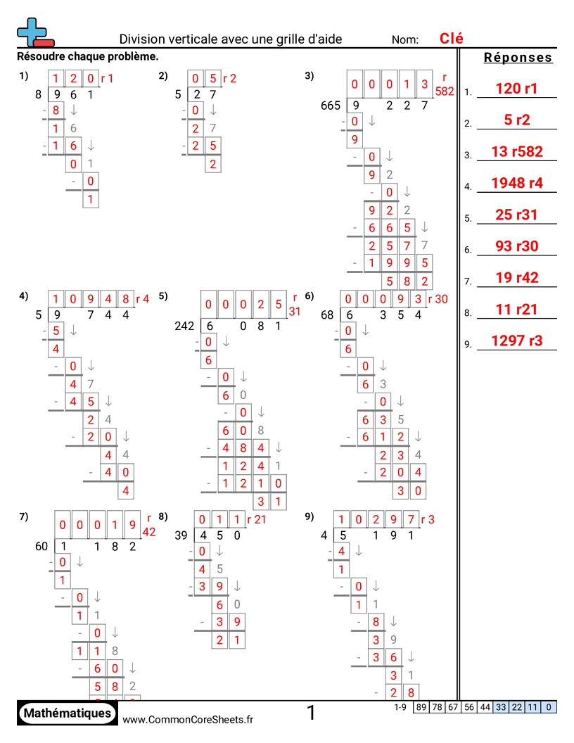 Fiches d'Exercices de Divisions - Division mixte worksheet