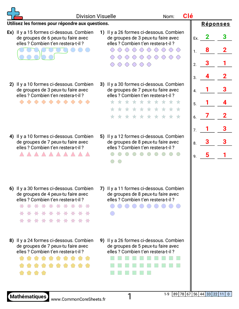 Fiches d'Exercices de Divisions - Avec reste worksheet