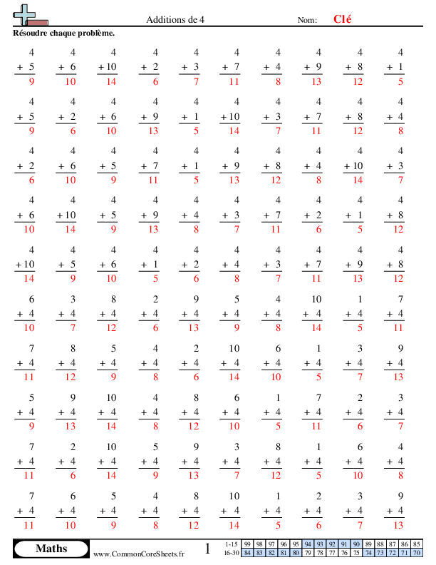  - additions-de-4 worksheet