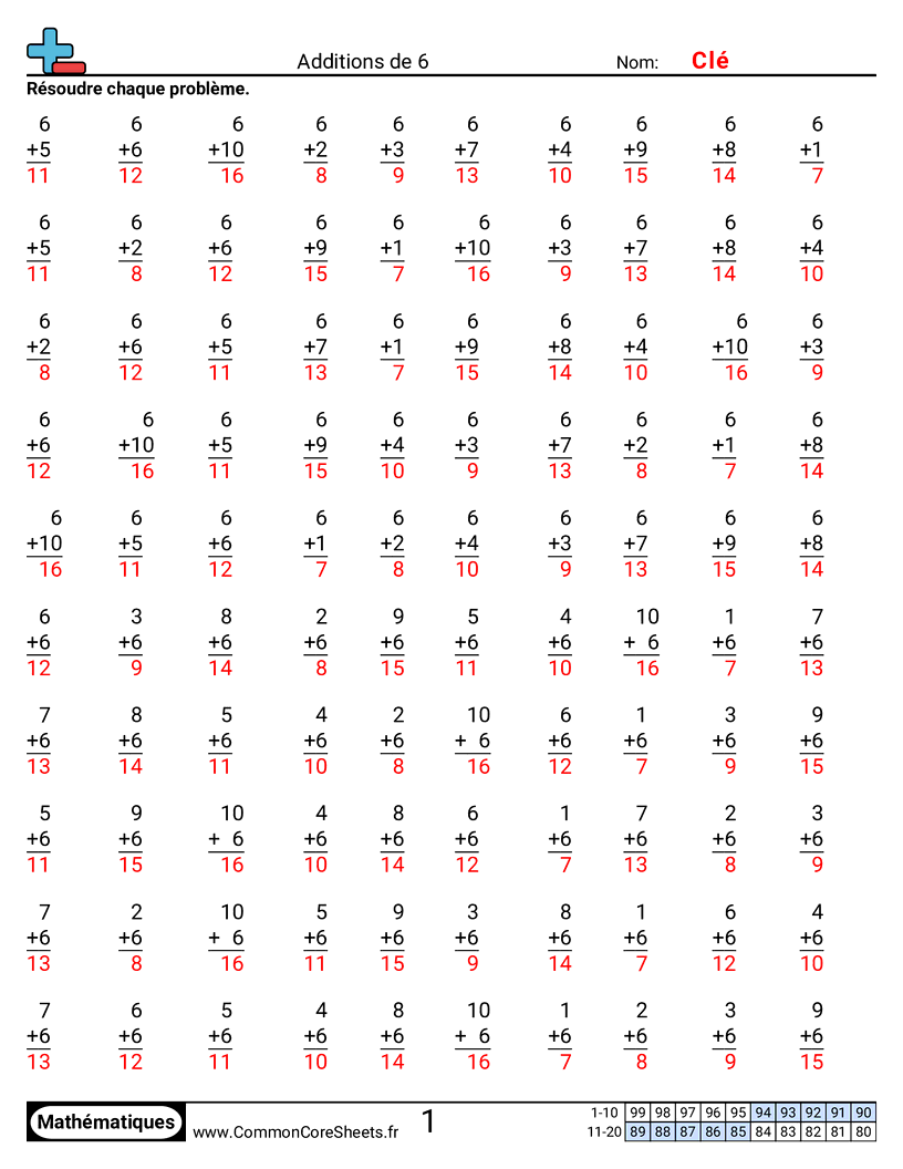 Fiches d'Exercices - 6 worksheet