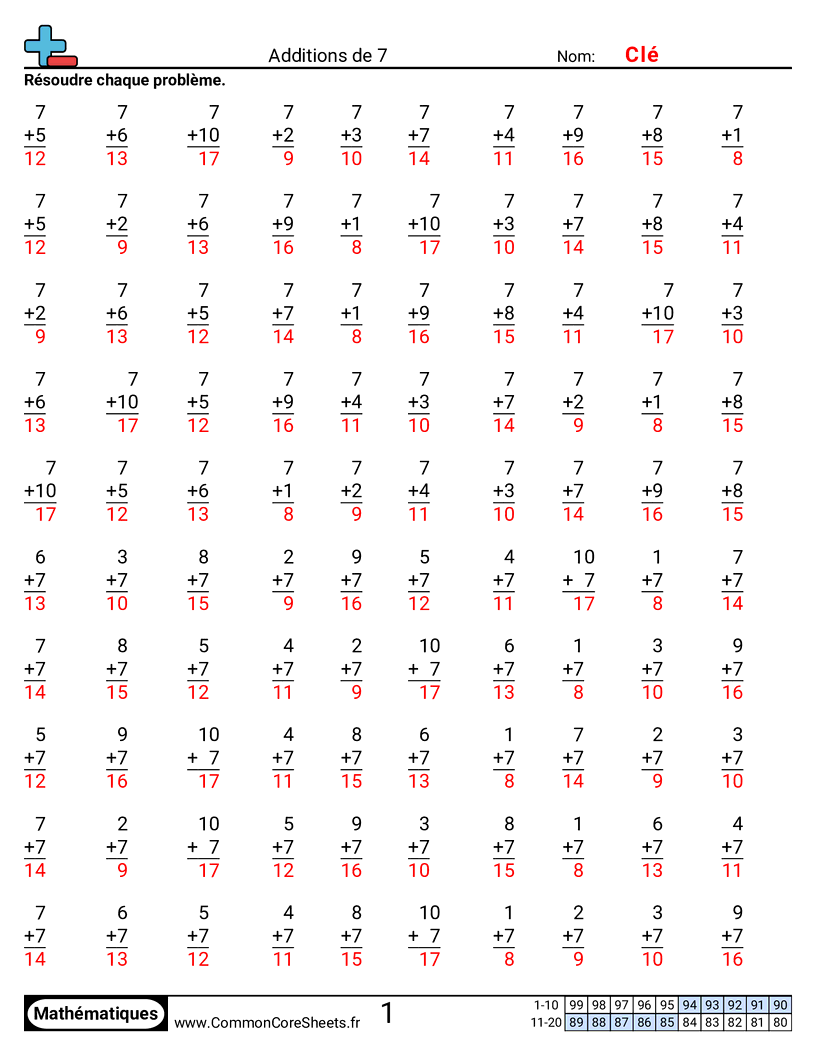 Fiches d'Exercices - 7 worksheet