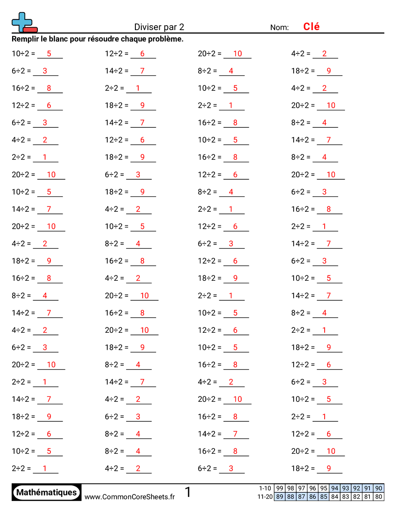 Fiches d'Exercices de Divisions - 2 worksheet