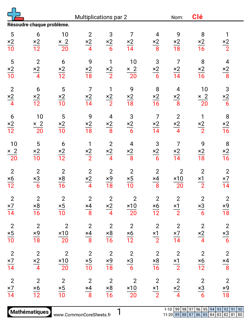 Fiches d'Exercices de Multiplications - 2 worksheet