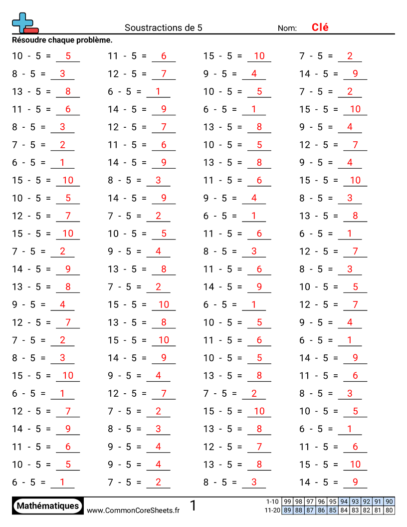 Fiches d'Exercices - 5 (horizontal) worksheet