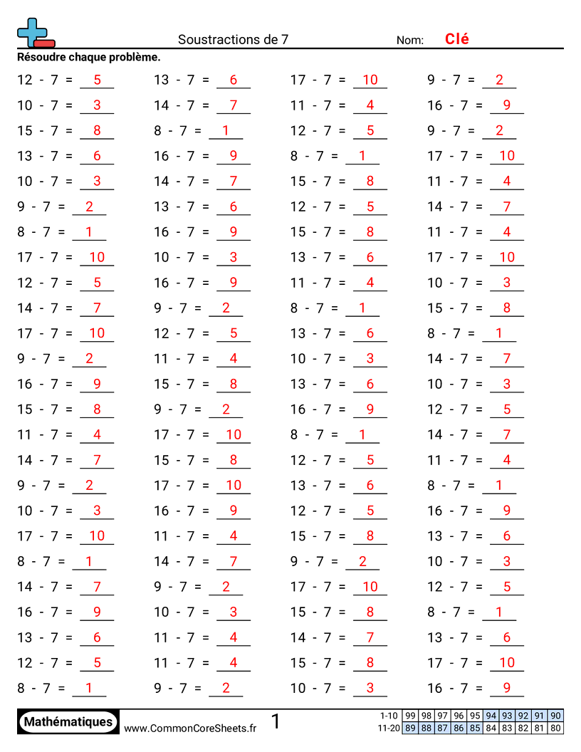 Fiches d'Exercices - 7 (horizontal) worksheet