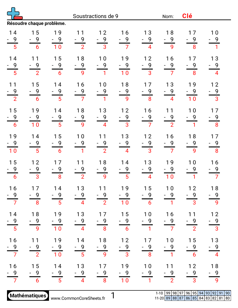 Fiches d'Exercices - 9 worksheet