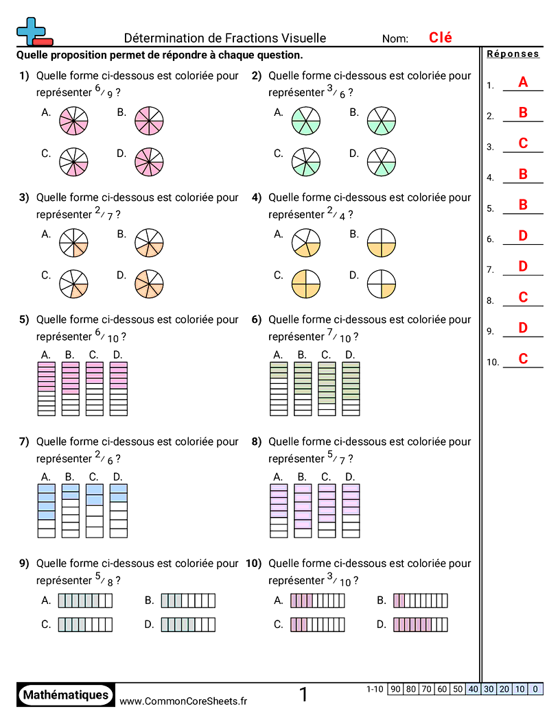 Fiches d'Exercices avec Fractions - Déterminer une fraction (visuel) worksheet