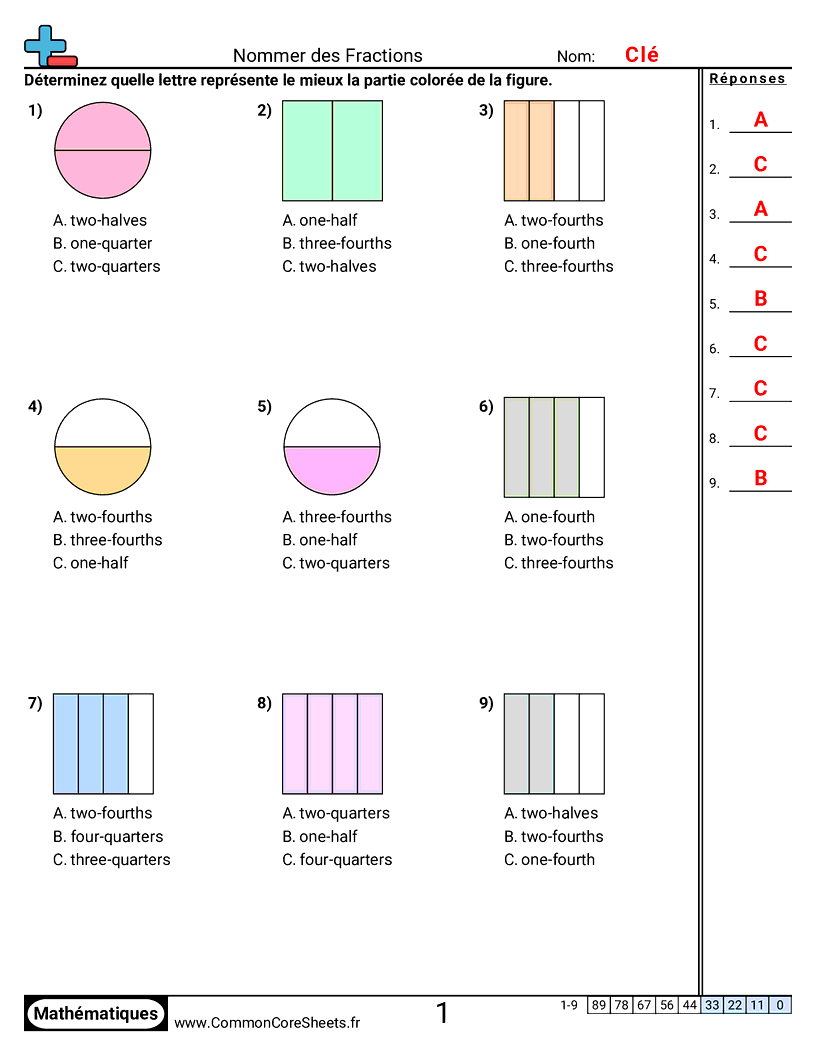 Fiches d'Exercices avec Fractions - Nommer des fractions worksheet