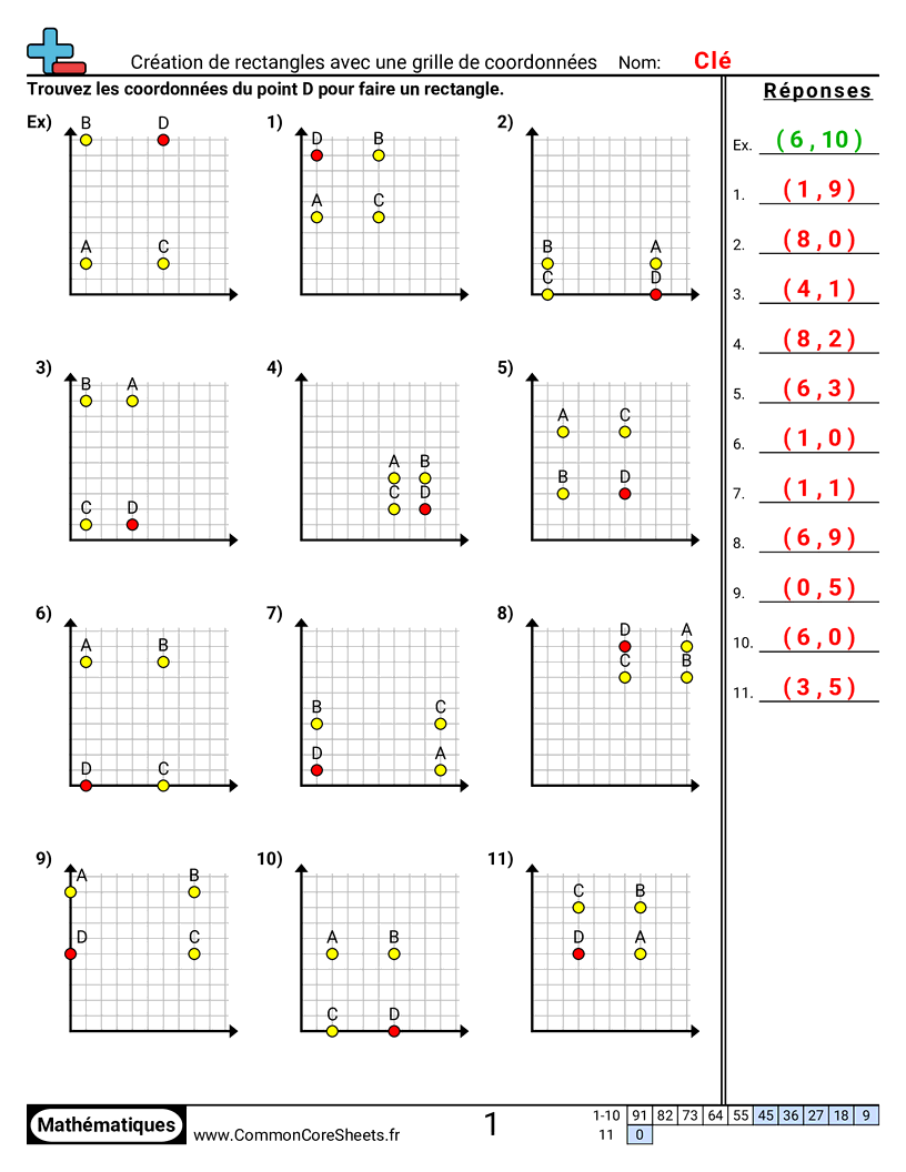 Fiches d'Exercices avec Repères Graphiques - Créer des rectangles avec une grille de coordonnées worksheet