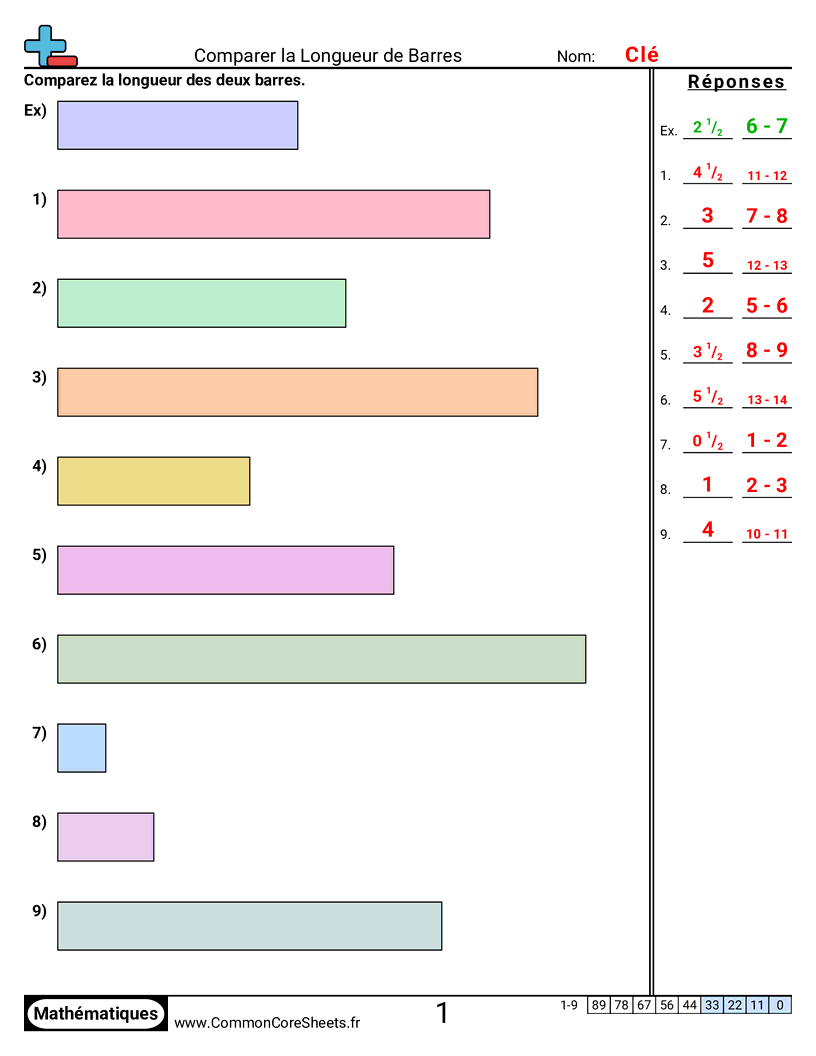 Measurement Fiches d'Exercices sur la Mésure - Comparer la largeur d’objets worksheet