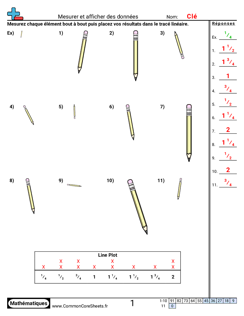 Measurement Fiches d'Exercices sur la Mésure - Mesurer et représenter des données worksheet