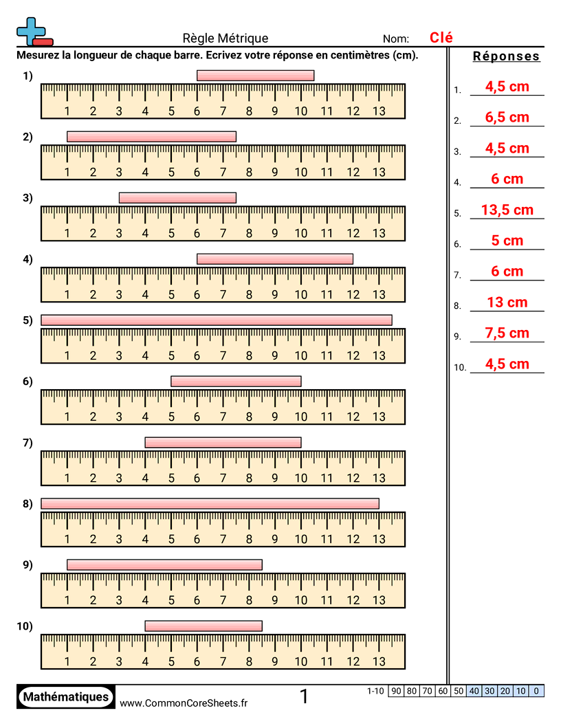 Measurement Fiches d'Exercices sur la Mésure - Règle métrique worksheet