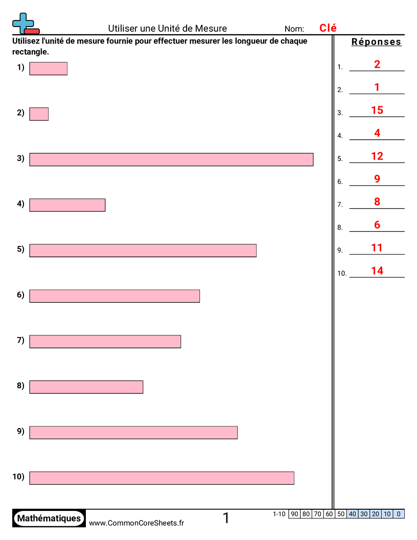 Measurement Fiches d'Exercices sur la Mésure - Utiliser des unités pour mesurer worksheet