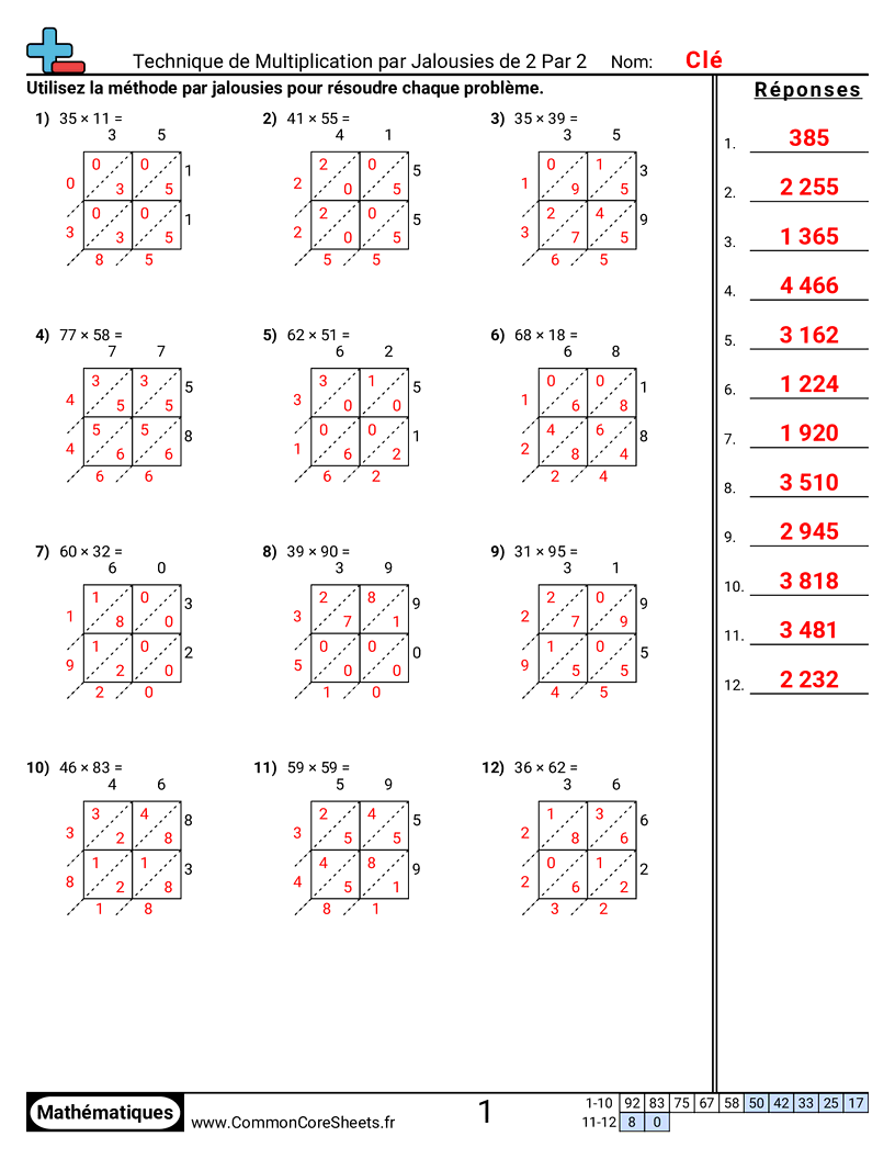 Fiches d'Exercices de Multiplications - 2 chiffres × 2 chiffres worksheet