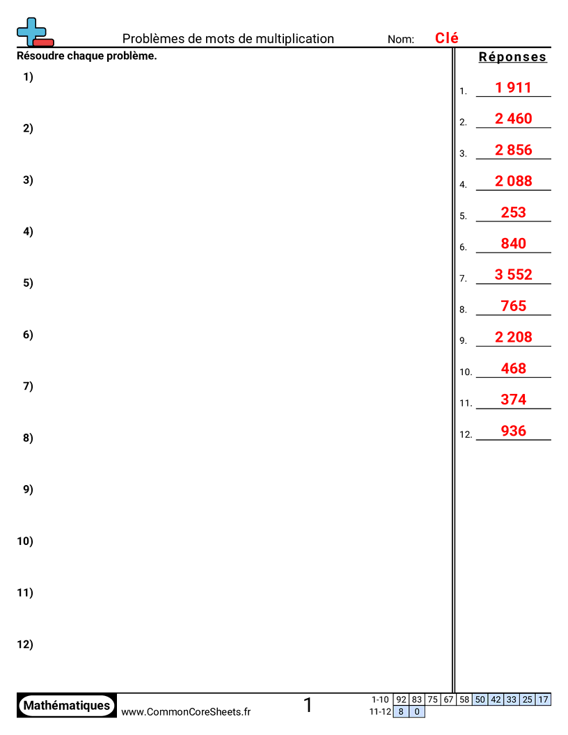 Fiches d'Exercices de Multiplications - 2 chiffres × 2 chiffres worksheet