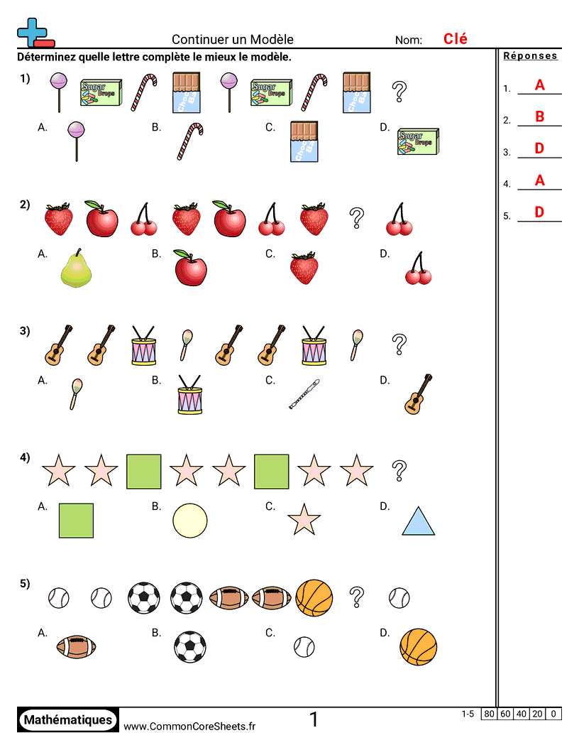 Fiches d'Exercices sur les Modèles & Machines à Fonction  - Poursuivre des motifs (visuel) worksheet