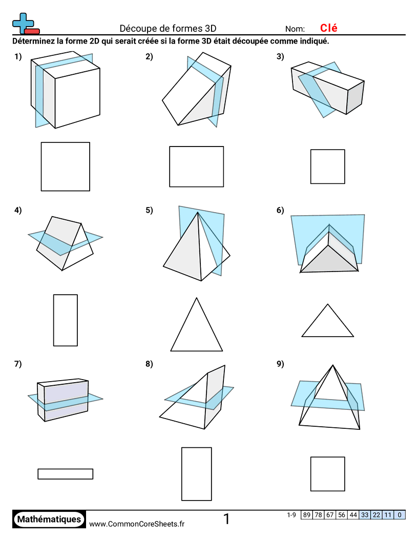 Fiches d'Exercices sur les Figures - Découper des solides 3D worksheet