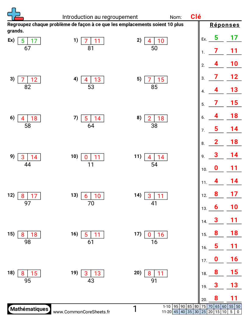 Fiches d'Exercices de Soustractions - Introduction au regroupement worksheet