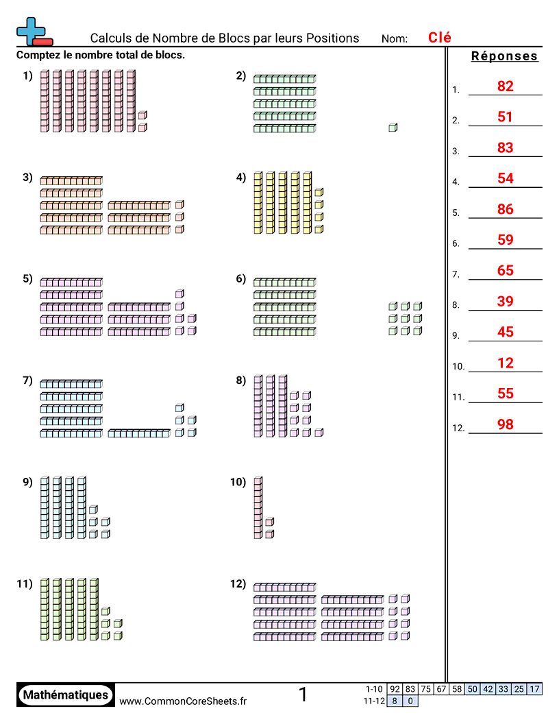 Fiches d'Exercices sur le placement de virgule d'un nombre décimal - Blocs de valeur de position (dizaines et unités) worksheet